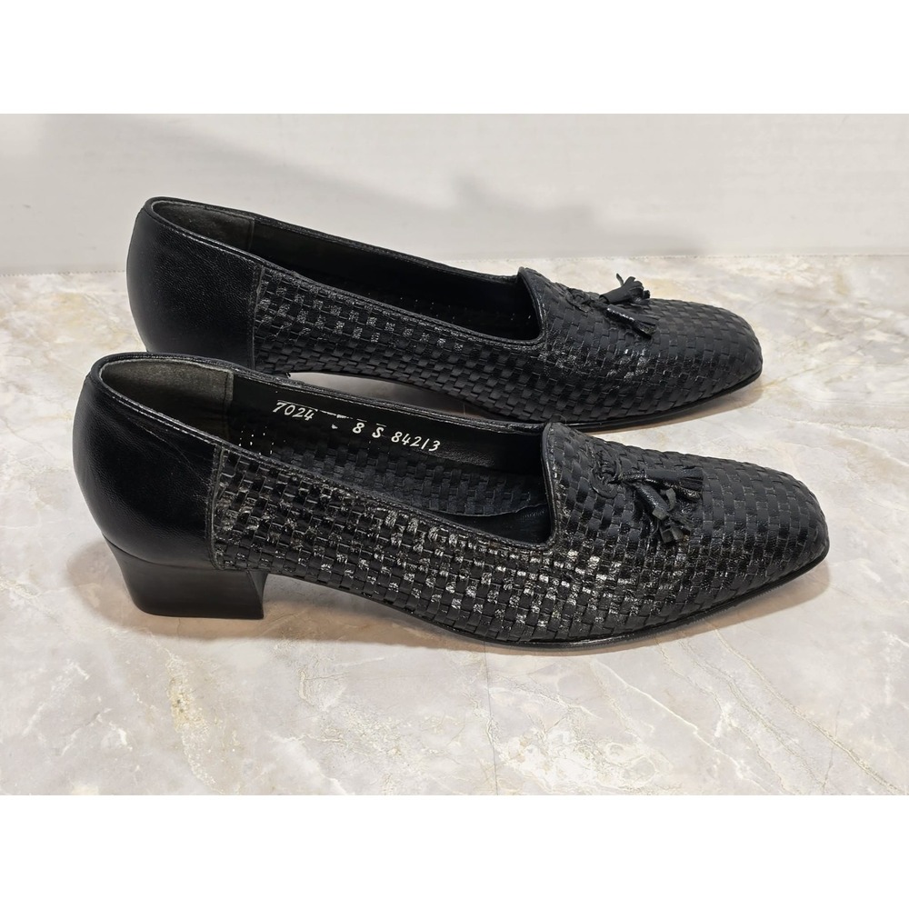 Magdesians Woven Leather Tassel Loafers Black Size 8 Vintage Classic GUC